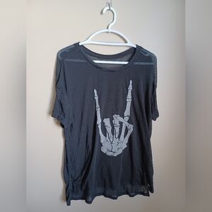 Women's Size XL Skeleton Rock On Hand Black Lol Vintage Top